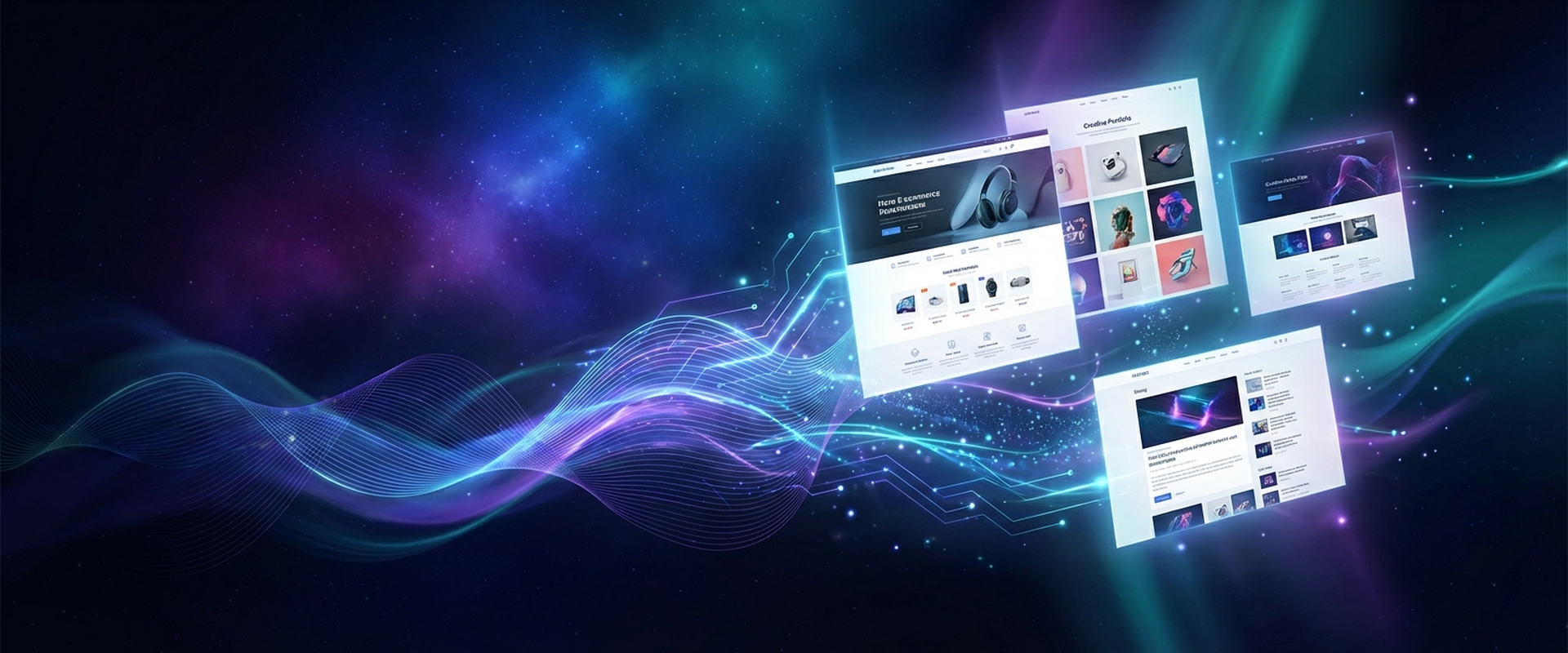 AI-generated websites floating in digital space