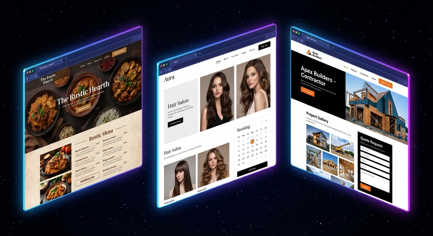 AI-generated website examples for restaurants, salons, and contractors